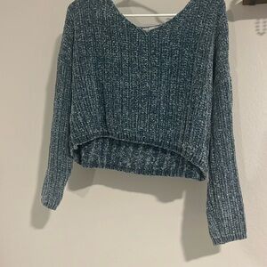 LA Hearts | Teal Blue Cropped Knit Sweater